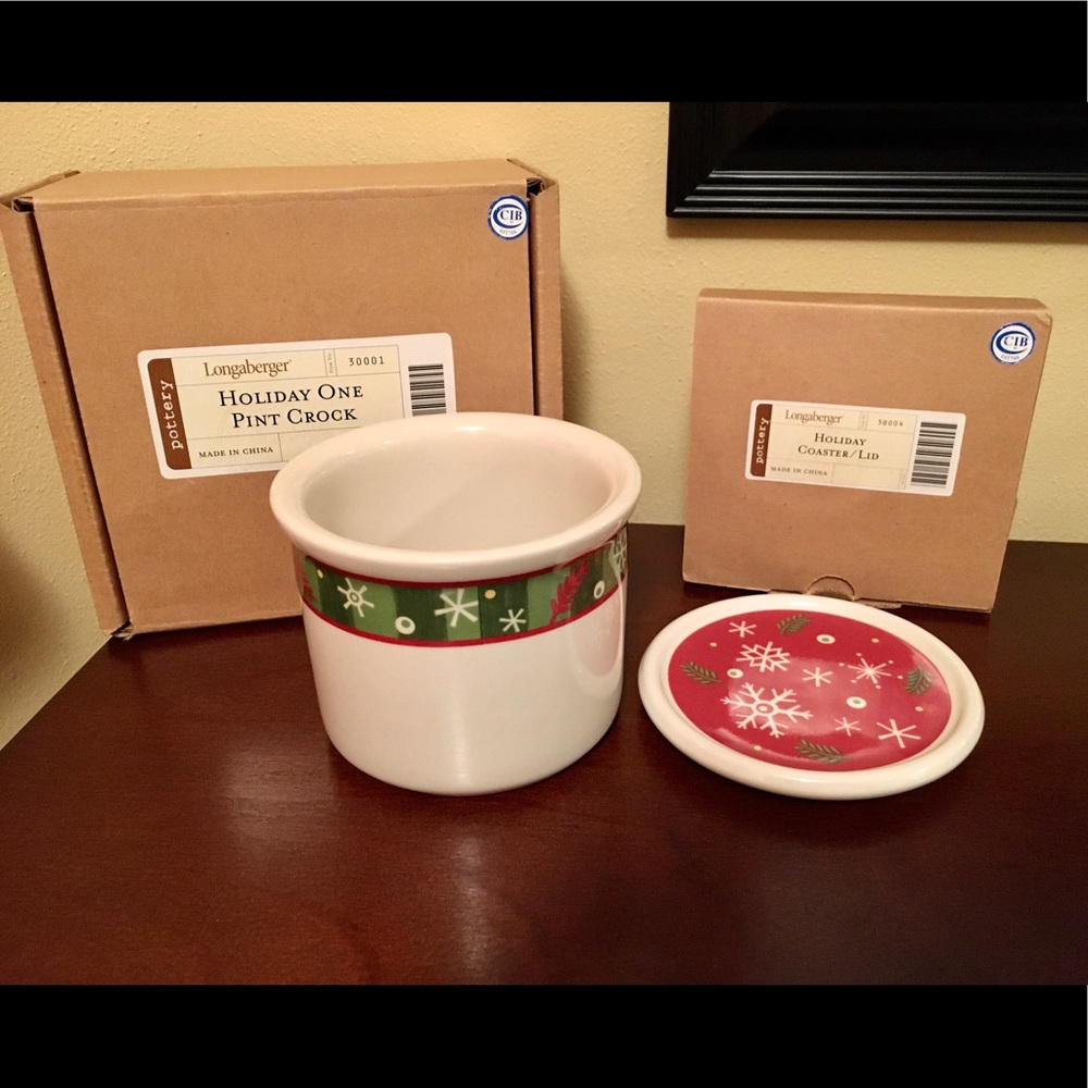 Longaberger Holiday 1 Pint Crock with Coaster/Lid